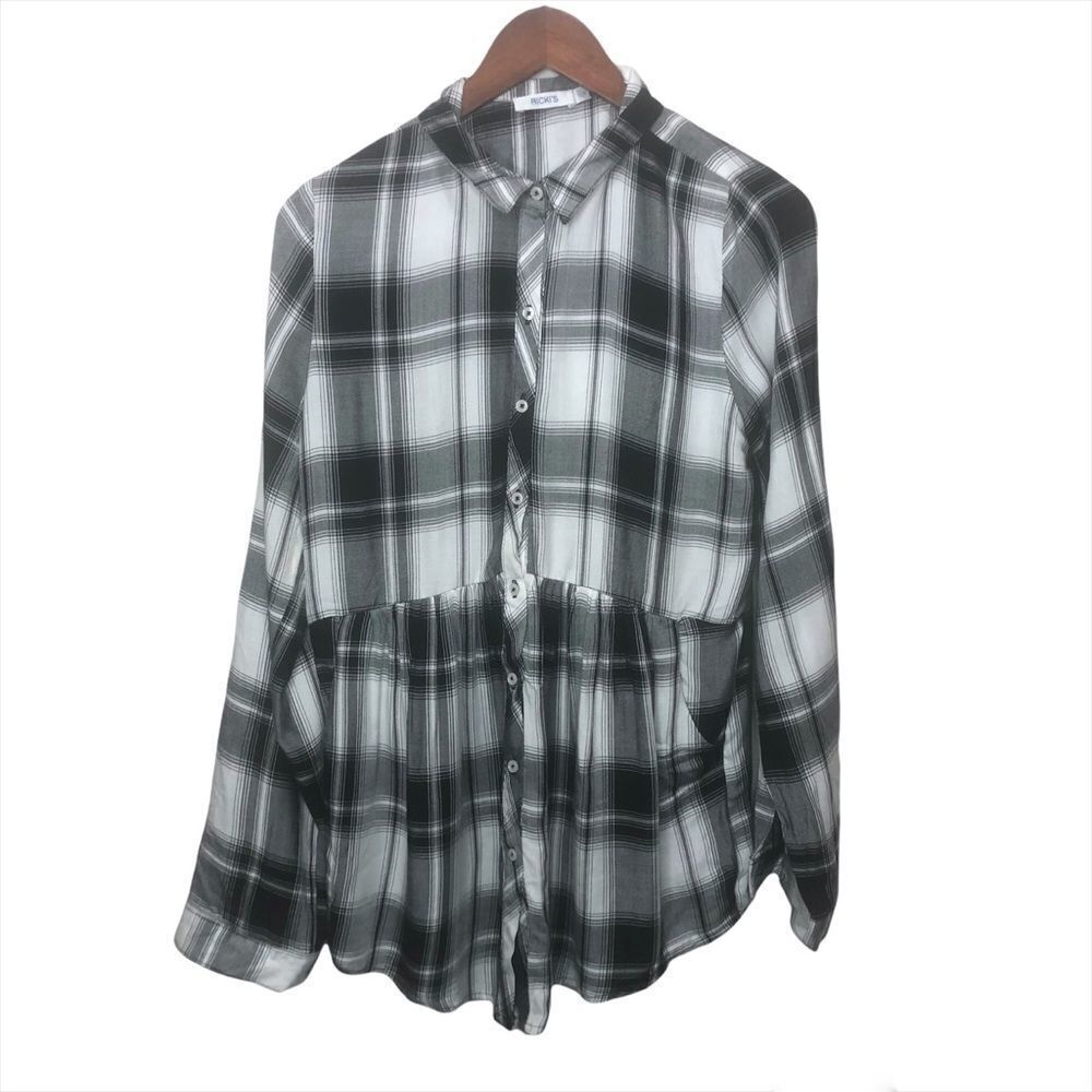 Rickis Black & White Plaid Tunic Top Pockets Size 6